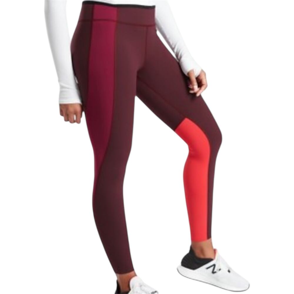 Athleta Asym Colorblock Tight Plush Supersonic Brushed Antique Burgundy S